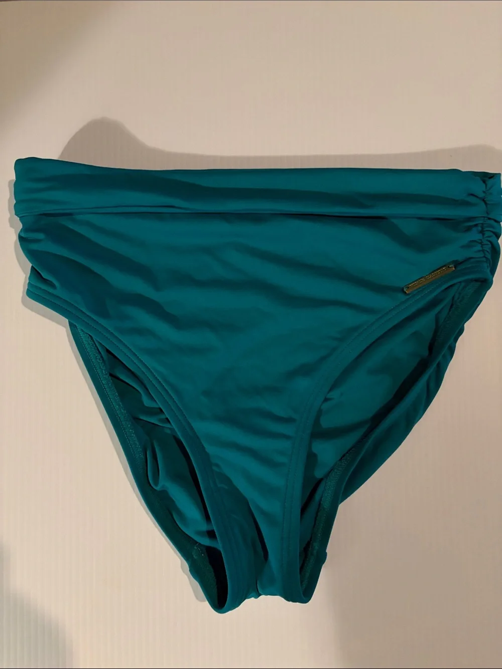 Vince Camuto Teal One-Shoulder Bikini Top and High-Waist Bottoms